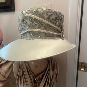 Elegant Cream Embellished Women's Hat